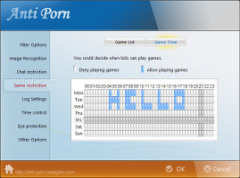 Showing the game restriction settings in Anti-Porn